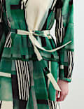 Cotton Silk Blend Geometric Midi Shirt Dress