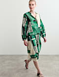 Cotton Silk Blend Geometric Midi Shirt Dress