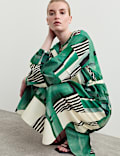 Cotton Silk Blend Geometric Midi Shirt Dress