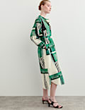 Cotton Silk Blend Geometric Midi Shirt Dress