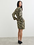 Pure Viscose Printed Notch Neck Knee Length Shift Dress