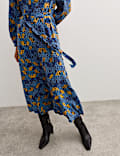 Pure Silk Leaf Print Midi Dress