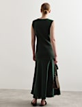 V-Neck Stitch Detail Midi Knitted Dress