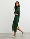 Organza Funnel Neck Midi Column Dress