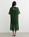 Organza Funnel Neck Midi Column Dress