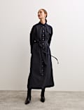 Robe trench midi en laine à fermeture boutonnée sur le devant