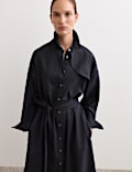 Robe trench midi en laine à fermeture boutonnée sur le devant