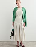 Cotton Blend Pleated Midi Waisted Dress