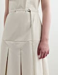 Cotton Blend Pleated Midi Waisted Dress
