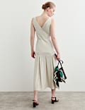 Cotton Blend Pleated Midi Waisted Dress