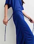 Fluid Drape Cowl Neck Tie Detail Midi Waisted Dress
