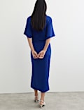 Fluid Drape Cowl Neck Tie Detail Midi Waisted Dress