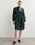 Cotton Silk Blend Knee Length Shirt Dress