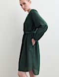 Cotton Silk Blend Knee Length Shirt Dress