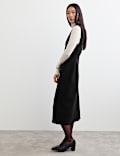 Pure Wool Textured V Neck Midi Dress