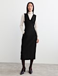 Pure Wool Textured V Neck Midi Dress