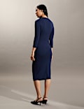 Jersey Round Neck Ruched Midi Dress