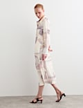 Printed Tie Waist Midi Shirt Dress