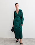 Robe midi style portefeuille à motif jacquard fleuri