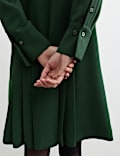 Crepe Pleated Knee Length Shirt Dress