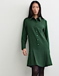 Crepe Pleated Knee Length Shirt Dress