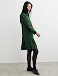 Crepe Pleated Knee Length Shirt Dress