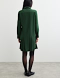 Crepe Pleated Knee Length Shirt Dress