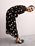 Polka Dot Blouson Sleeve Midi Column Dress
