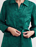 Floral Jacquard Belted Midi Shirt Dress