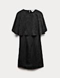 Floral Jacquard Mini Shift Dress with Cape