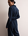 Wool Rich Belted Long Sleeve Jumpsuit