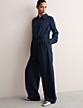 Wool Rich Belted Long Sleeve Jumpsuit