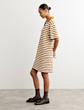Cotton Blend Knitted Striped V-Neck Dress