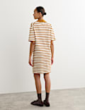 Cotton Blend Knitted Striped V-Neck Dress