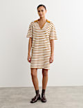 Cotton Blend Knitted Striped V-Neck Dress