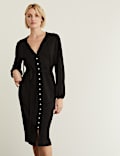 Jersey Tie Neck Button Through Midi Dress