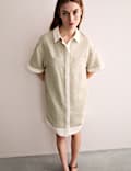 Pure Linen Knee Length Shirt Dress