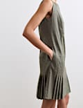 Linen Blend V-Neck Knee Length Shift Dress