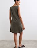 Linen Blend V-Neck Knee Length Shift Dress