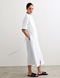 Pure Cotton Belted Midi Shirt Dress