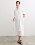 Pure Cotton Belted Midi Shirt Dress