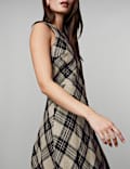 Pure Linen Checked Midi Skater Dress