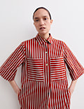 Pure Cotton Striped Midi Shirt Dress