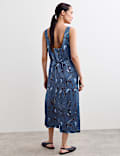 Sea Print Slash Neck Midi Column Dress