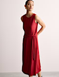 Robe midi en jersey à taille ajustée et nouée