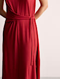 Robe midi en jersey à taille ajustée et nouée