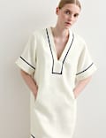 Pure Linen Relaxed V-Neck Knee Length Dress