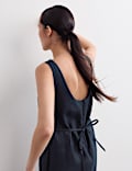 Pure Linen Slash Neck Midi Column Dress