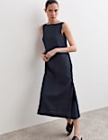 Pure Linen Slash Neck Midi Column Dress