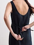 Pure Linen Slash Neck Midi Column Dress